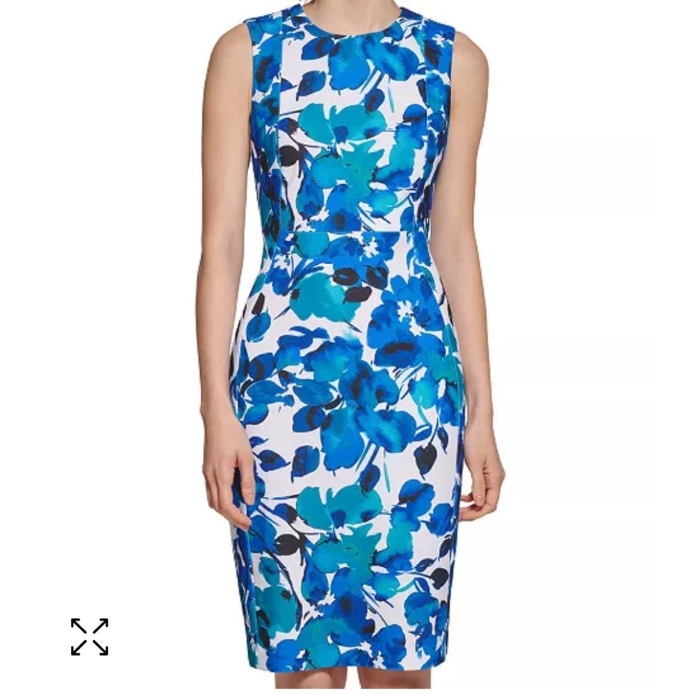 Floral Blue and White Sleeveless Dress
